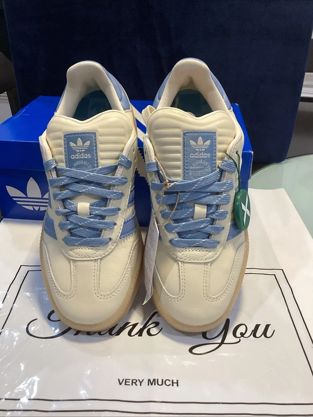 adidas Samba XLG J Off White Ash Blue Gum Sneakers 5Y / Women’s 6.5